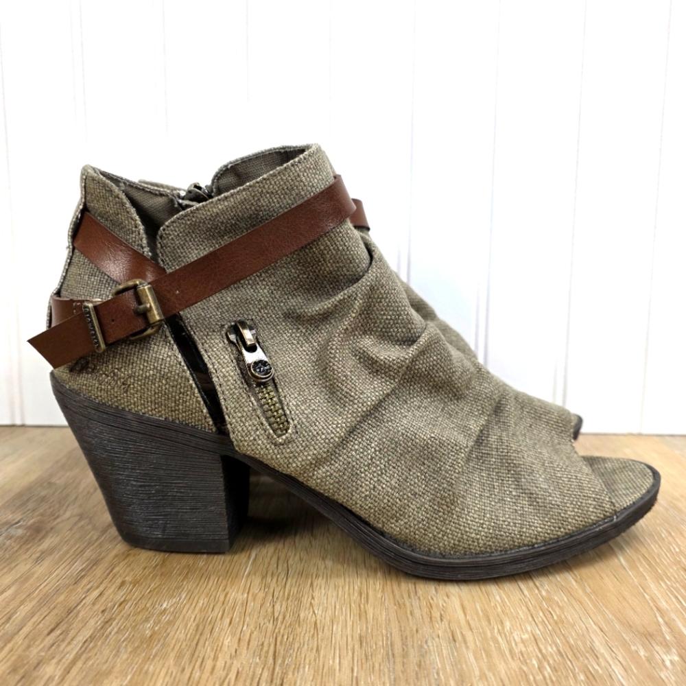 🆕️Blowfish Malibu Open Toe Brown Ankle Booties with Side Zipper